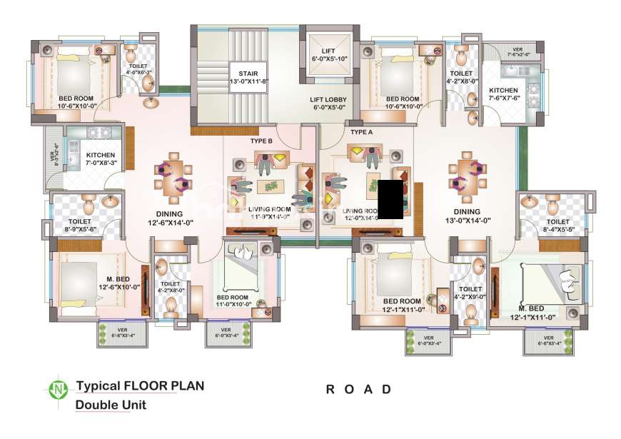 1310 sft 3 bed Apt @ G Block, Apartment/Flats at Bashundhara R/A