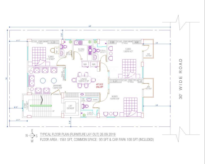 1561 Sft. South Face Single Unit Apt. @ Uttara, Dhaka, Bangladesh., Apartment/Flats at Uttara