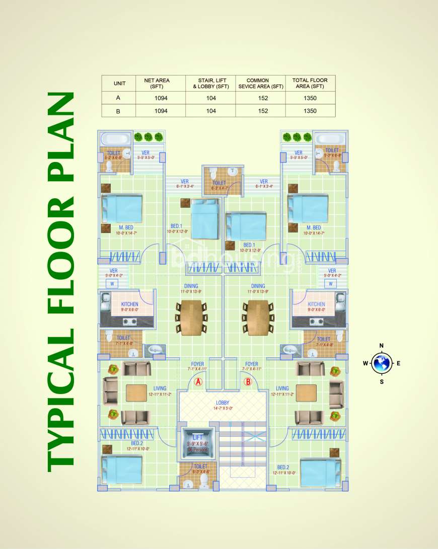 1350 sft flat at Uttara sector-6, Apartment/Flats at Uttara