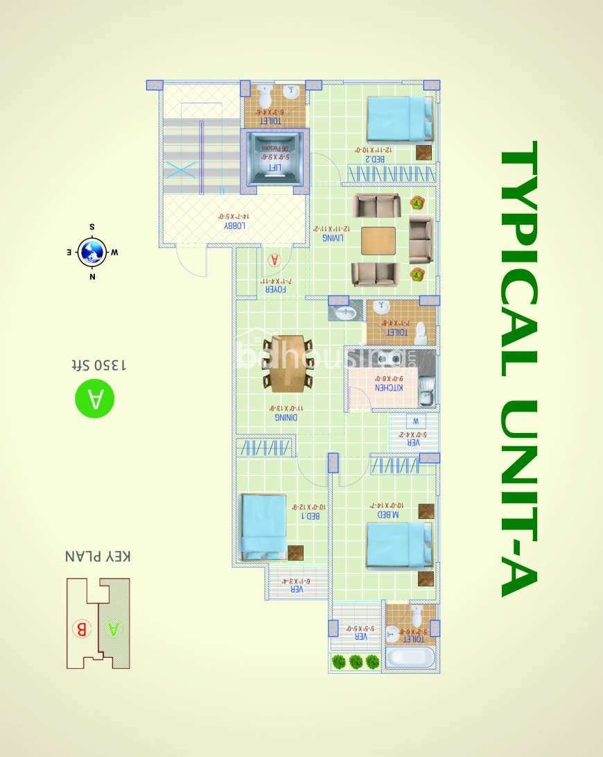 1350 sft flat at Uttara sector-6, Apartment/Flats at Uttara