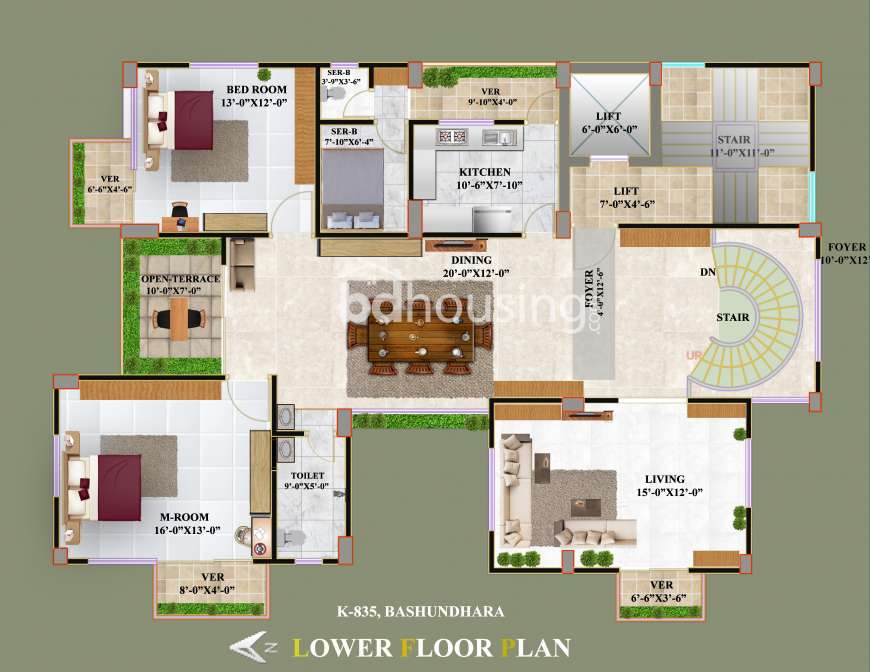  Duplex 4200sft, corner Apt., Apartment/Flats at Bashundhara R/A