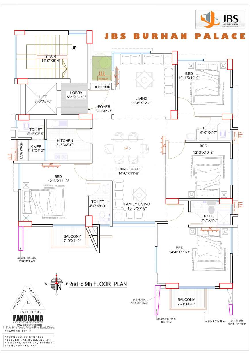 4 bed, 2100 sft Apt @ A Block, Apartment/Flats at Bashundhara R/A