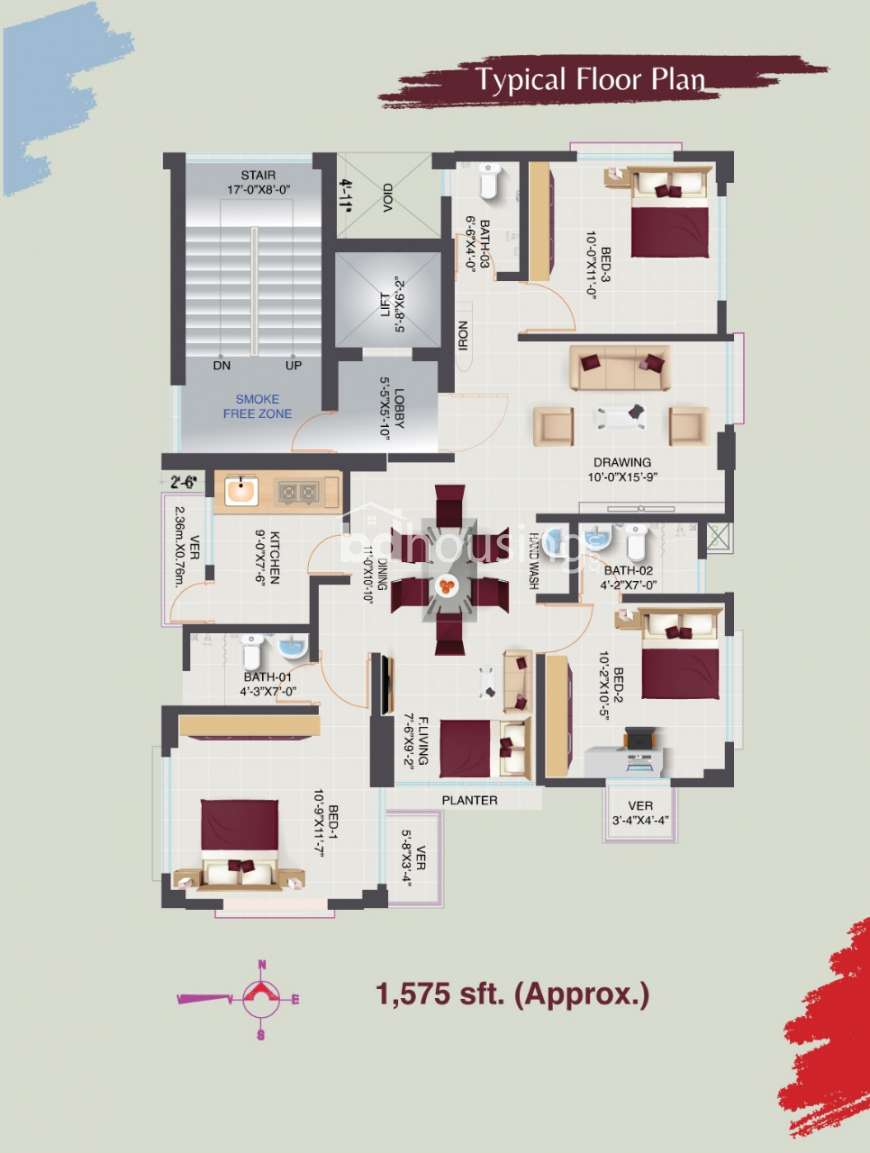 Ongoing 1575 sft South Facing Flat flat at Block H Bashundhara, Apartment/Flats at Bashundhara R/A