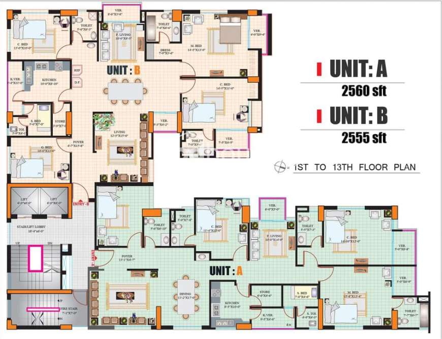 Dhanmondi |Road:07 | 2555 sft | 13th Floor, Apartment/Flats at Dhanmondi