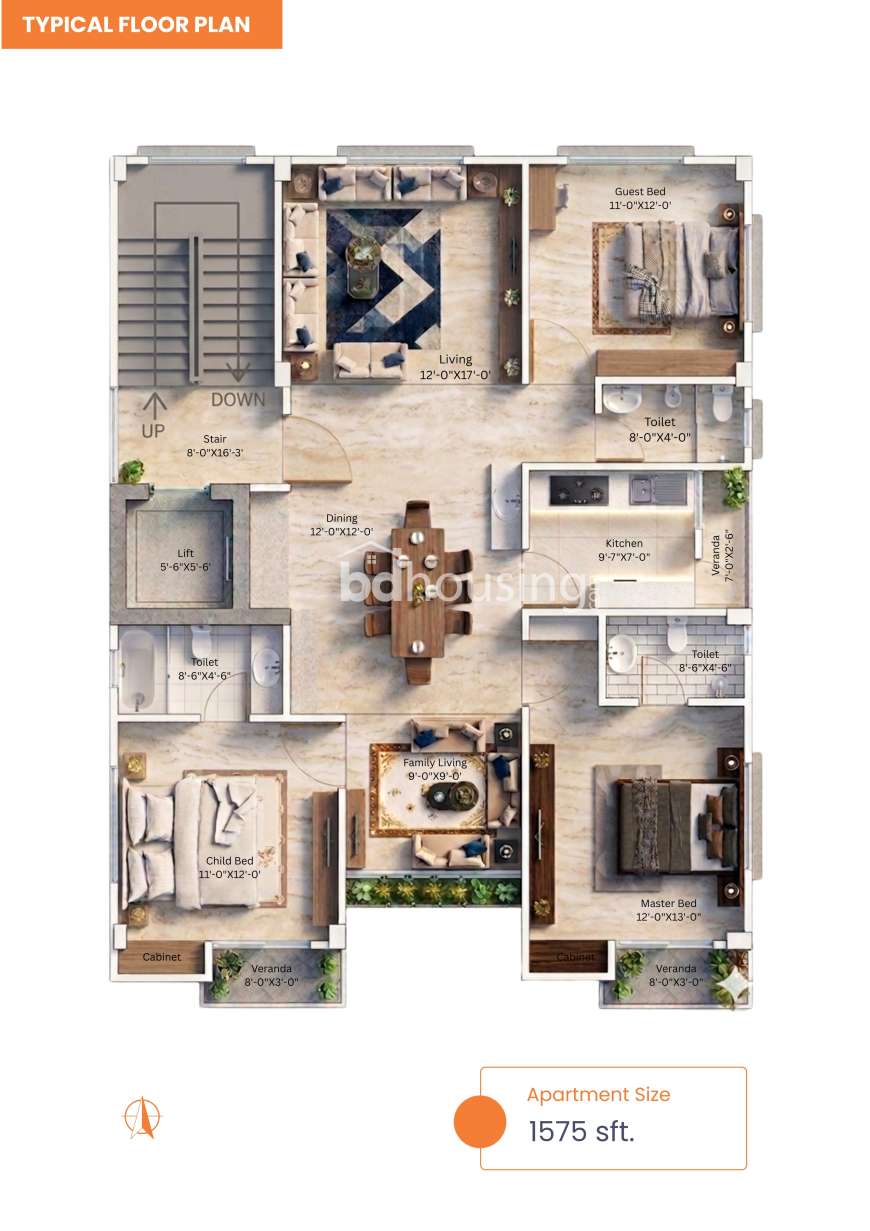 Upcoming 1575 sft. South Facing Apartment at Block G, Bashundhara, Apartment/Flats at Bashundhara R/A