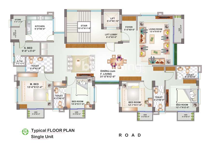 2500 sft South Facing Singe Unit Apt.Near Aga Khan School., Apartment/Flats at Bashundhara R/A