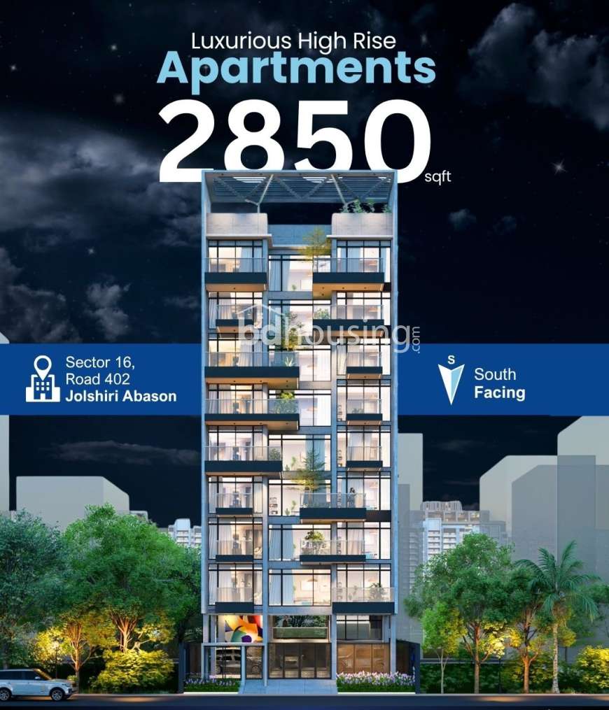South Facing 2850 Sqft Luxurious Fair Face Apartment for sale!, Apartment/Flats at Jolshiri Abason